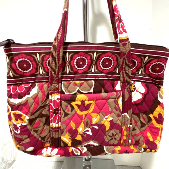 Vera Bradley Purse Carnaby 2009 Small Shoulder bag Tote Pink Orange Floral Quilt - Picture 2 of 9